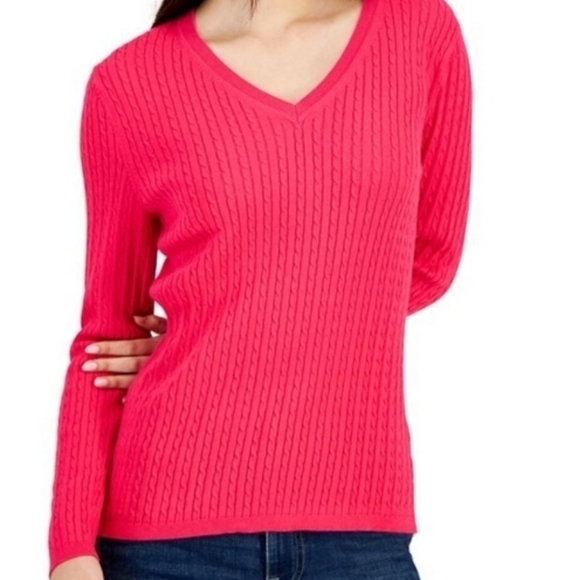 Plus size Tommy Hilfiger Women's Cotton Cable-Knit V-Neck Sweater 2X - Picture 6 of 6
